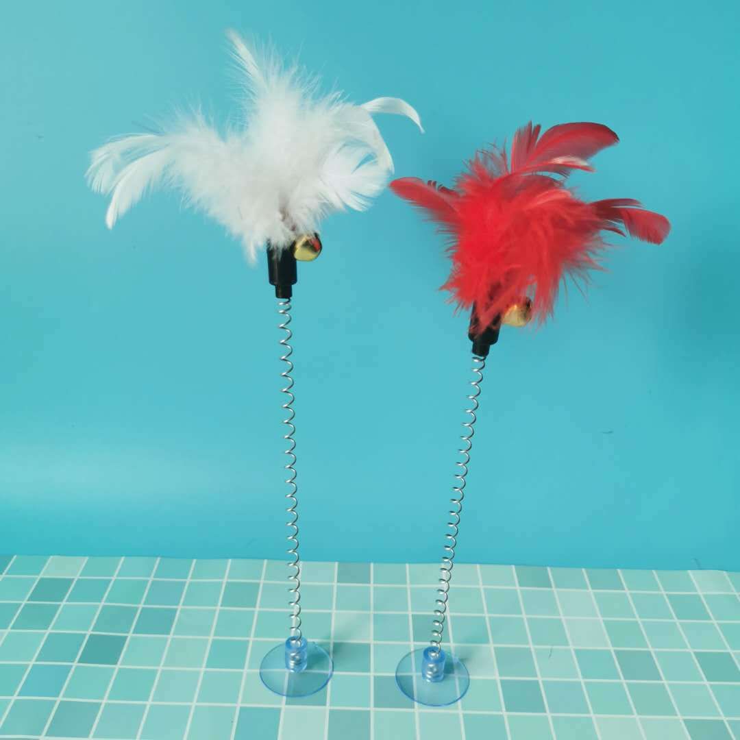 pack of 3 Bell feather cat stick pet cat toy rabbit hair cat stick sucker spring feather cat toy