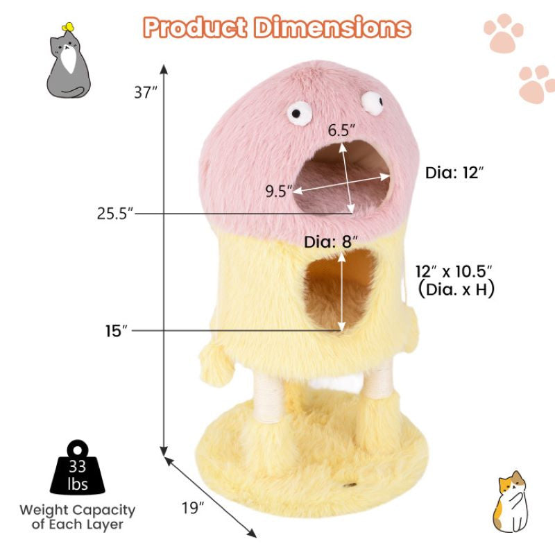 Cartoon Shape Themed Cat Tower with Soft Long Plush Decor