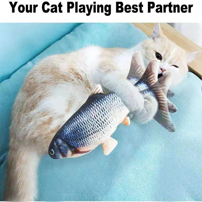 Cat Toy Flopping Fish Cat Toy With Realistic Tail Wagging; Interactive Plush Chewing Toy For Cats