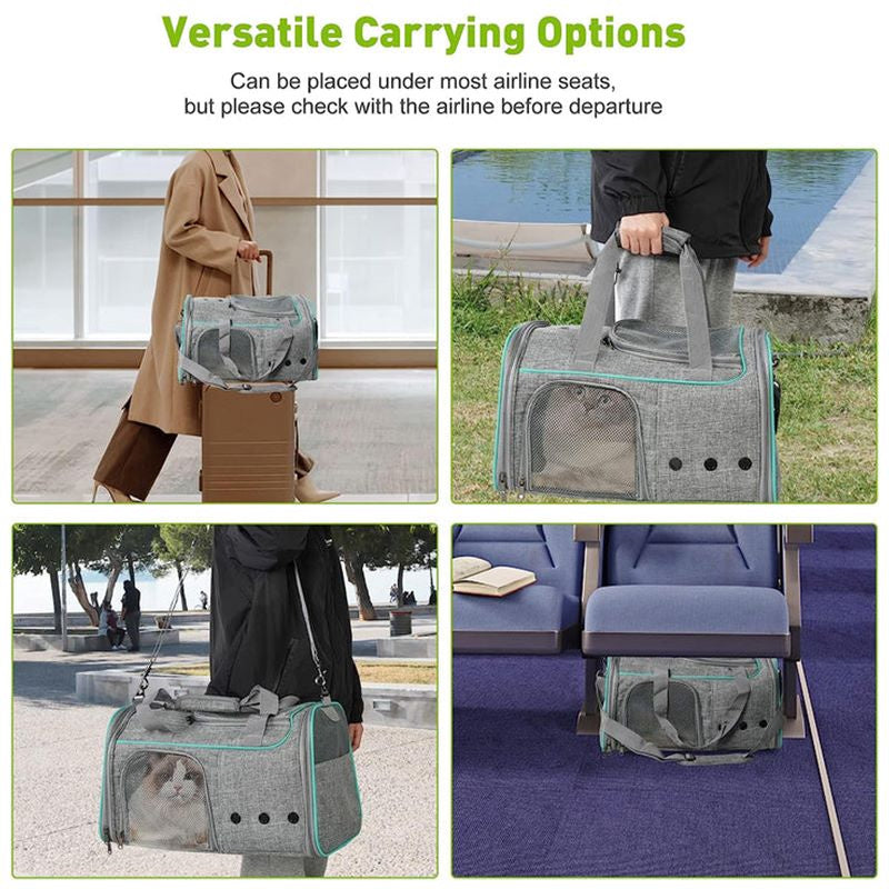Foldable Airline Travel Pet Carrier Bag with Safety Strap