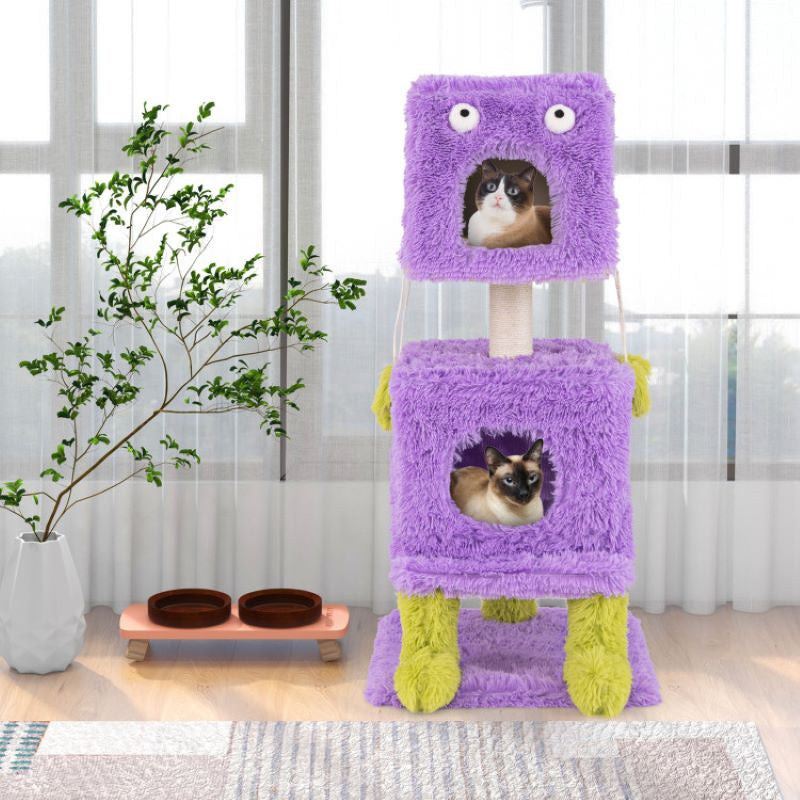 Cartoon Shape Themed Cat Tower with Soft Long Plush Decor