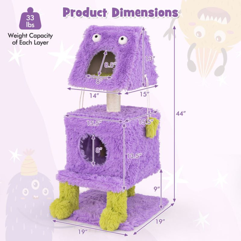 Cartoon Shape Themed Cat Tower with Soft Long Plush Decor