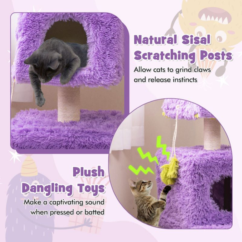 Cartoon Shape Themed Cat Tower with Soft Long Plush Decor