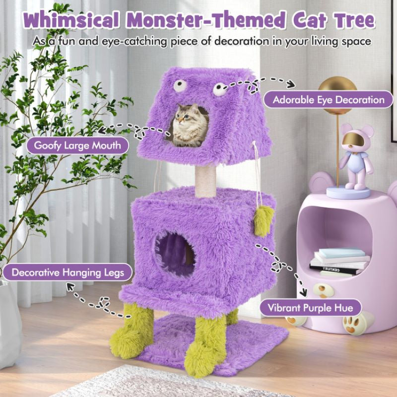 Cartoon Shape Themed Cat Tower with Soft Long Plush Decor