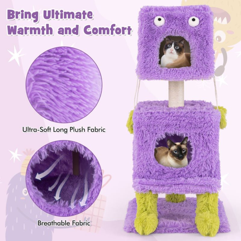Cartoon Shape Themed Cat Tower with Soft Long Plush Decor