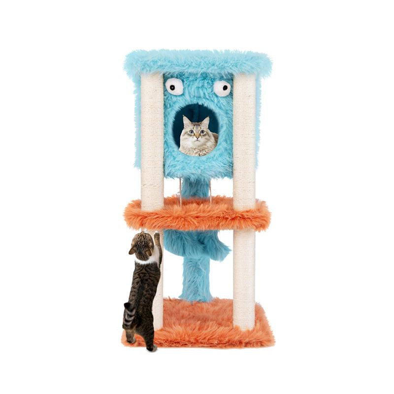 Cartoon Shape Themed Cat Tower with Soft Long Plush Decor