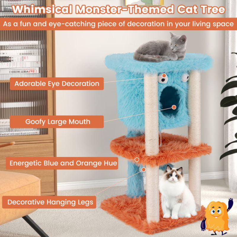 Cartoon Shape Themed Cat Tower with Soft Long Plush Decor