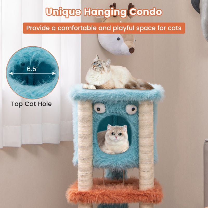Cartoon Shape Themed Cat Tower with Soft Long Plush Decor
