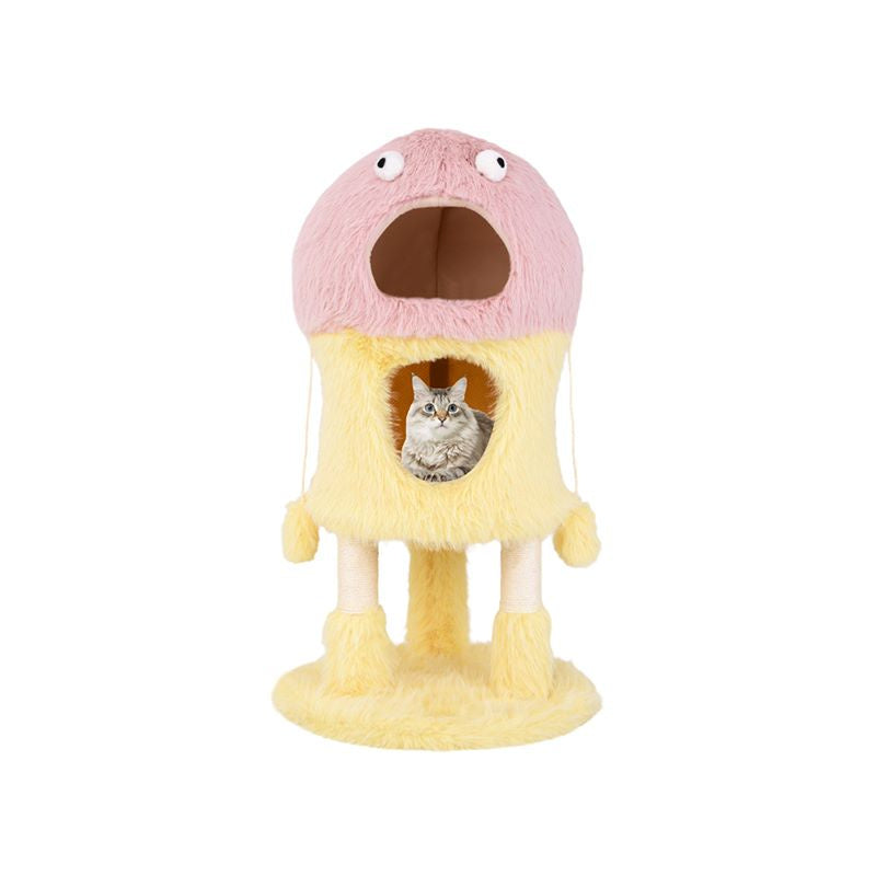 Cartoon Shape Themed Cat Tower with Soft Long Plush Decor