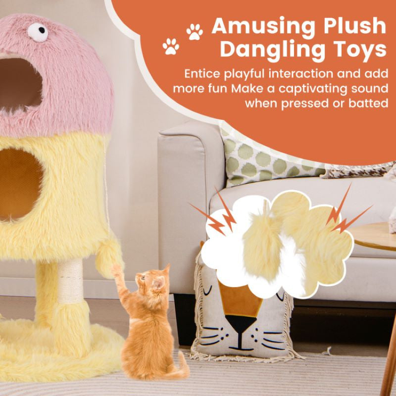 Cartoon Shape Themed Cat Tower with Soft Long Plush Decor