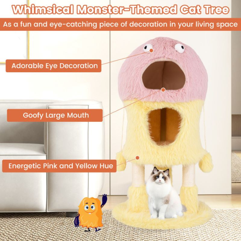 Cartoon Shape Themed Cat Tower with Soft Long Plush Decor