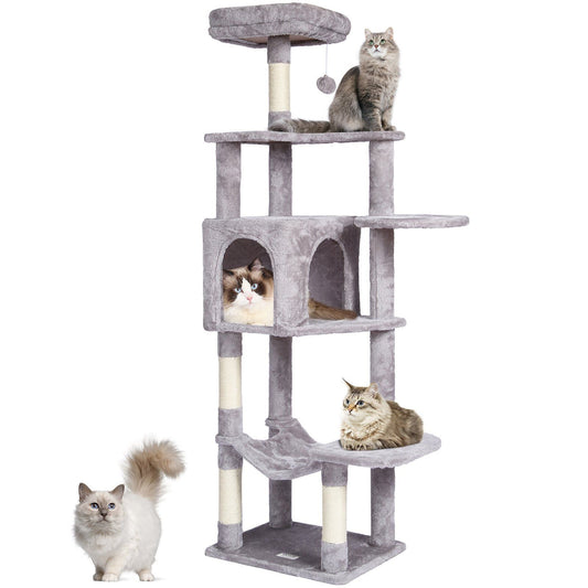 VEVOR Cat Tree 60.6" Cat Tower with Cat Condo Sisal Scratching Post Light Grey