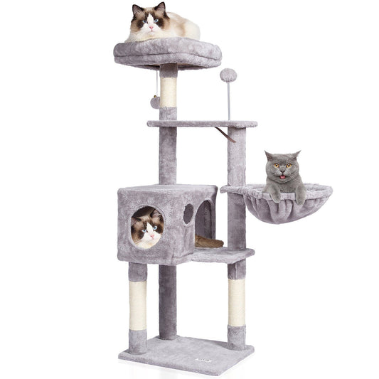 VEVOR Cat Tree 45.2" Cat Tower with Cat Condo Sisal Scratching Post Light Grey