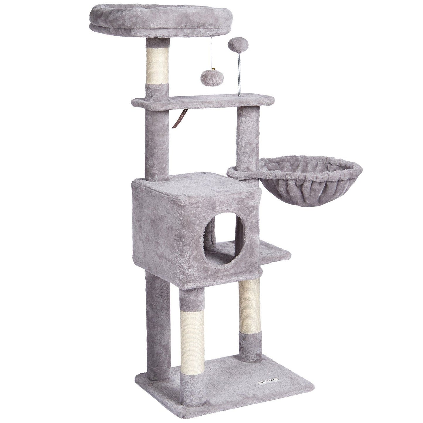 VEVOR Cat Tree 45.2" Cat Tower with Cat Condo Sisal Scratching Post Light Grey