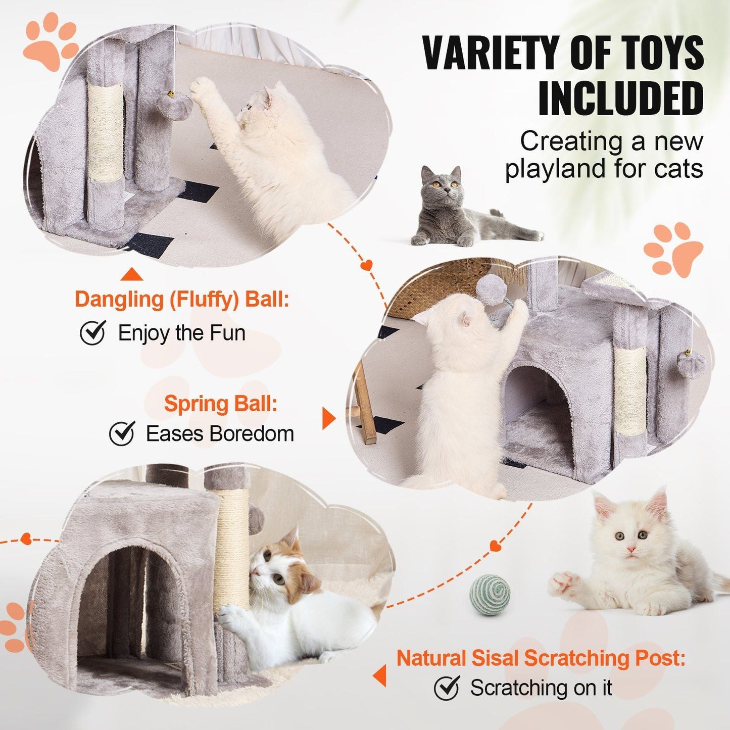 VEVOR Cat Tree 31.4" Cat Tower with Cat Condo Sisal Scratching Post Light Grey