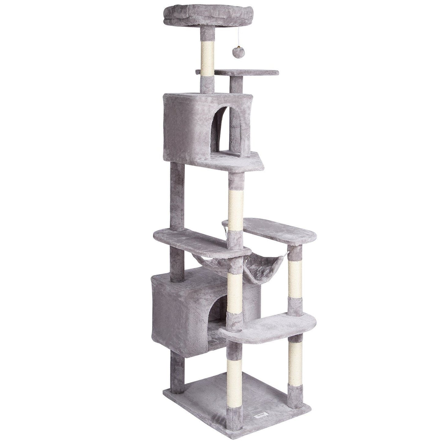 VEVOR Cat Tree 72" Cat Tower with 2 Cat Condos Sisal Scratching Post Light Grey