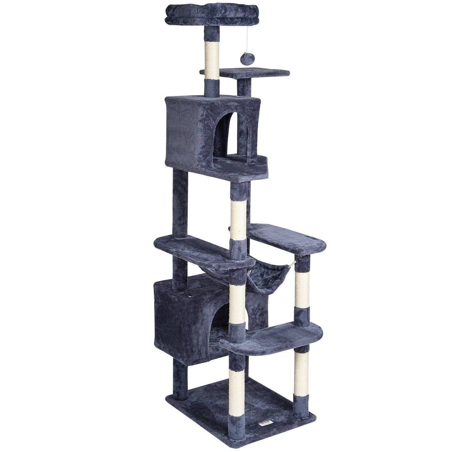 VEVOR Cat Tree 72" Cat Tower with 2 Cat Condos Sisal Scratching Post Dark Grey