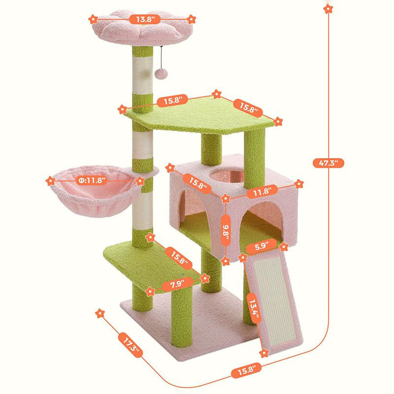 47.2" Multi-Level Cat Tower with Sisal Covered Scratching Posts