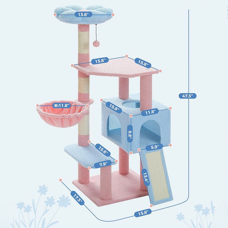 47.2" Multi-Level Cat Tower with Sisal Covered Scratching Posts