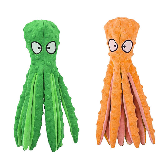 2Pcs Squeaky Dog Toys No Stuffing Crinkle Plush Octopus Dog Teething Toy Interactive Dog Toy Dog Training Toy For Puppy Small Medium Large Dog