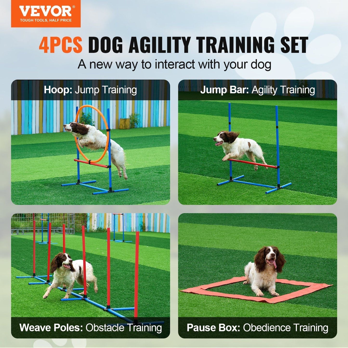 VEVOR Dog Agility Training Equipment 4 PCS Set with Hurdles Jump Ring Pause Box
